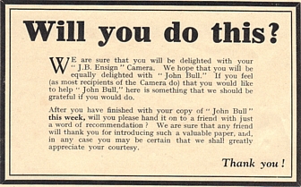 Image of John Bull invitation provided with J-B Ensign Box Camera