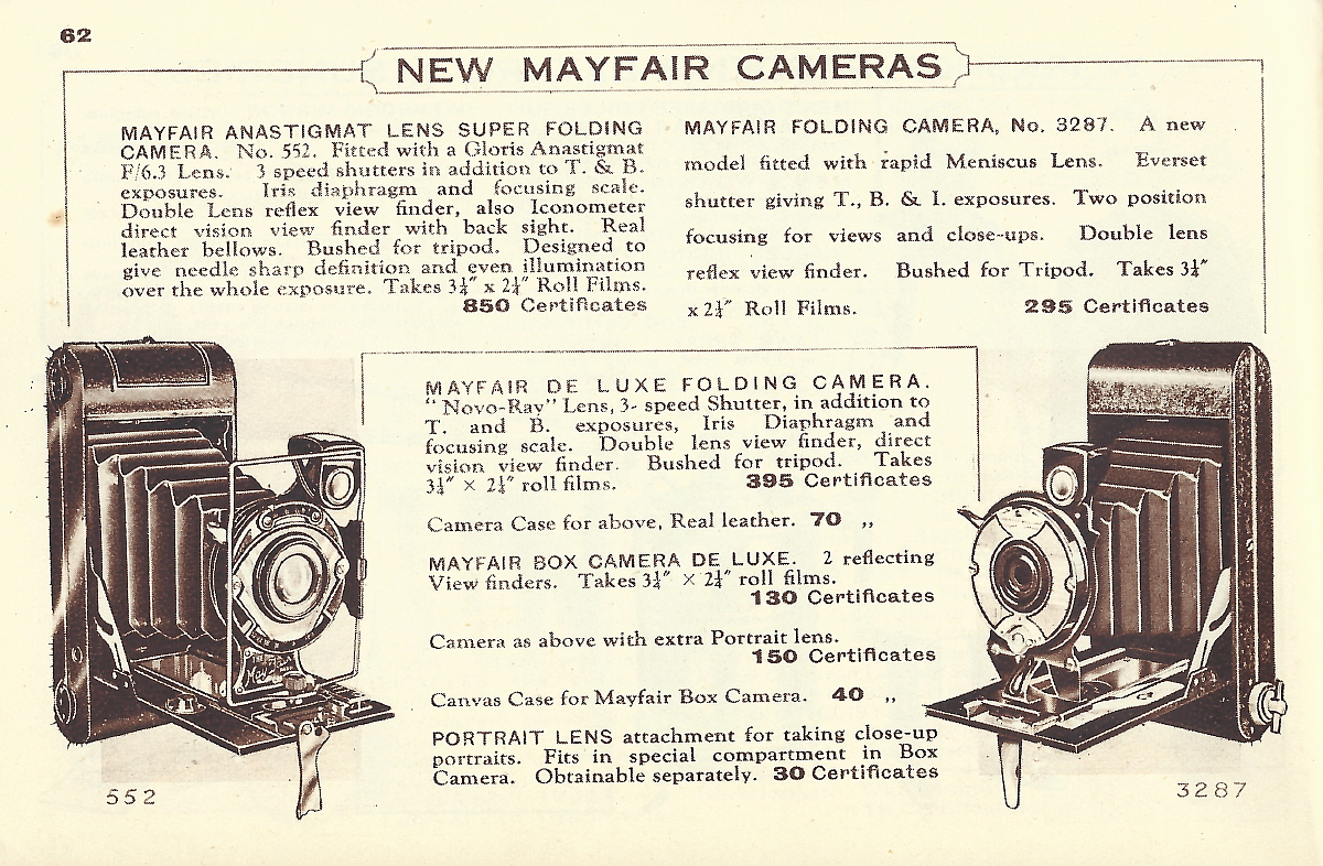 Image of Ardath Reminder Catalog 800 showing New Mayfair cameras