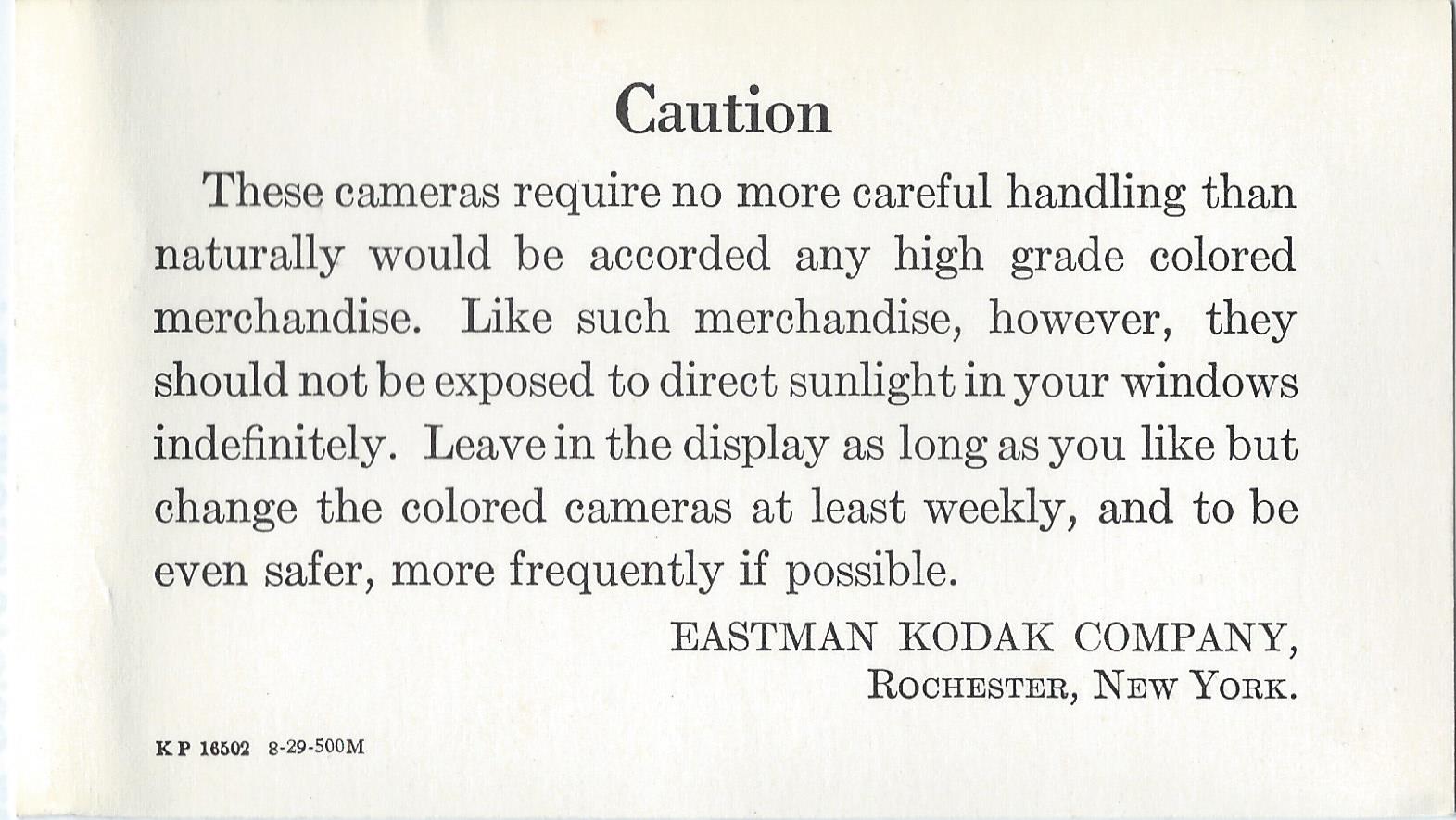 Image of Kodak Petite caution note