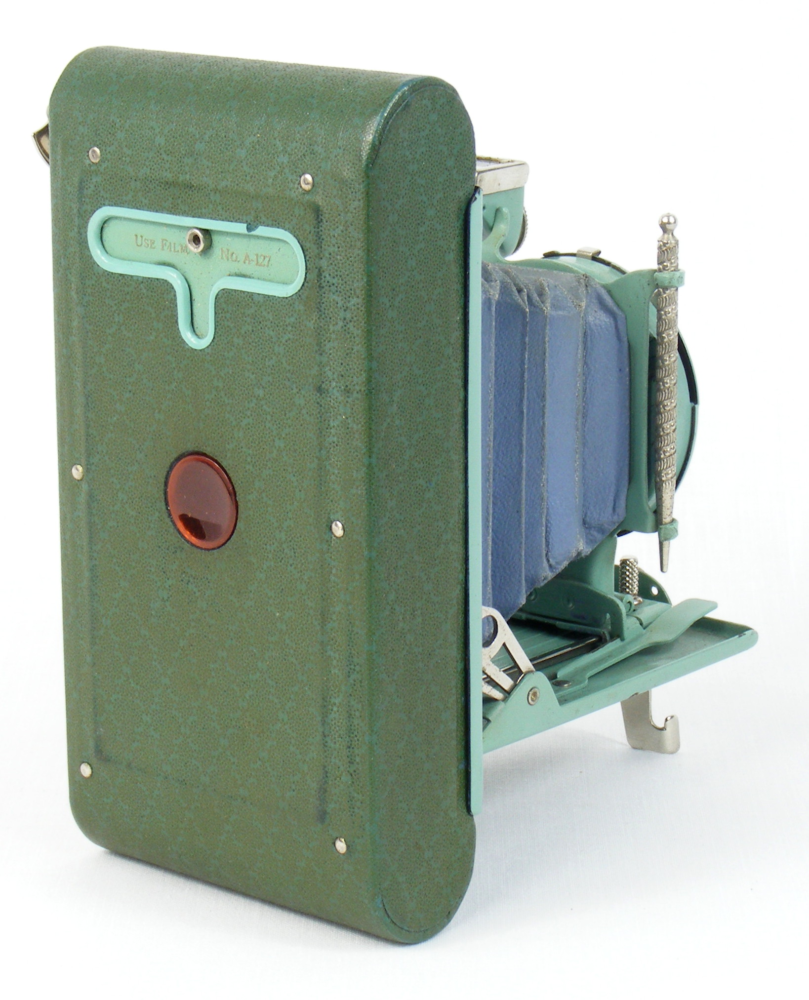 Image of Kodak Petite folding camera in Blue (rear view)