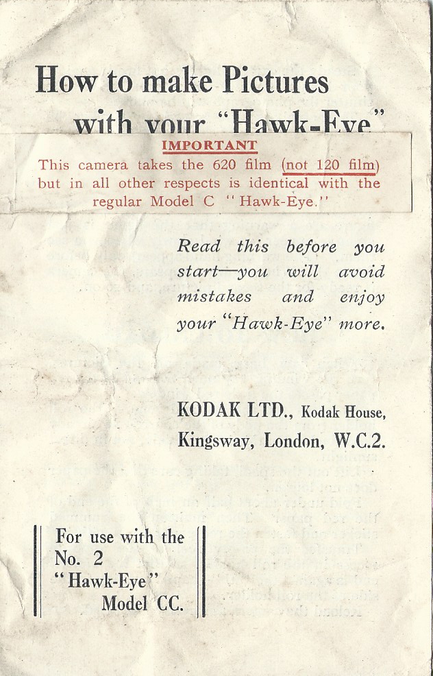 Image of Kodak Hawkeye No 2 Model C.C. Box Camera instruction booklet