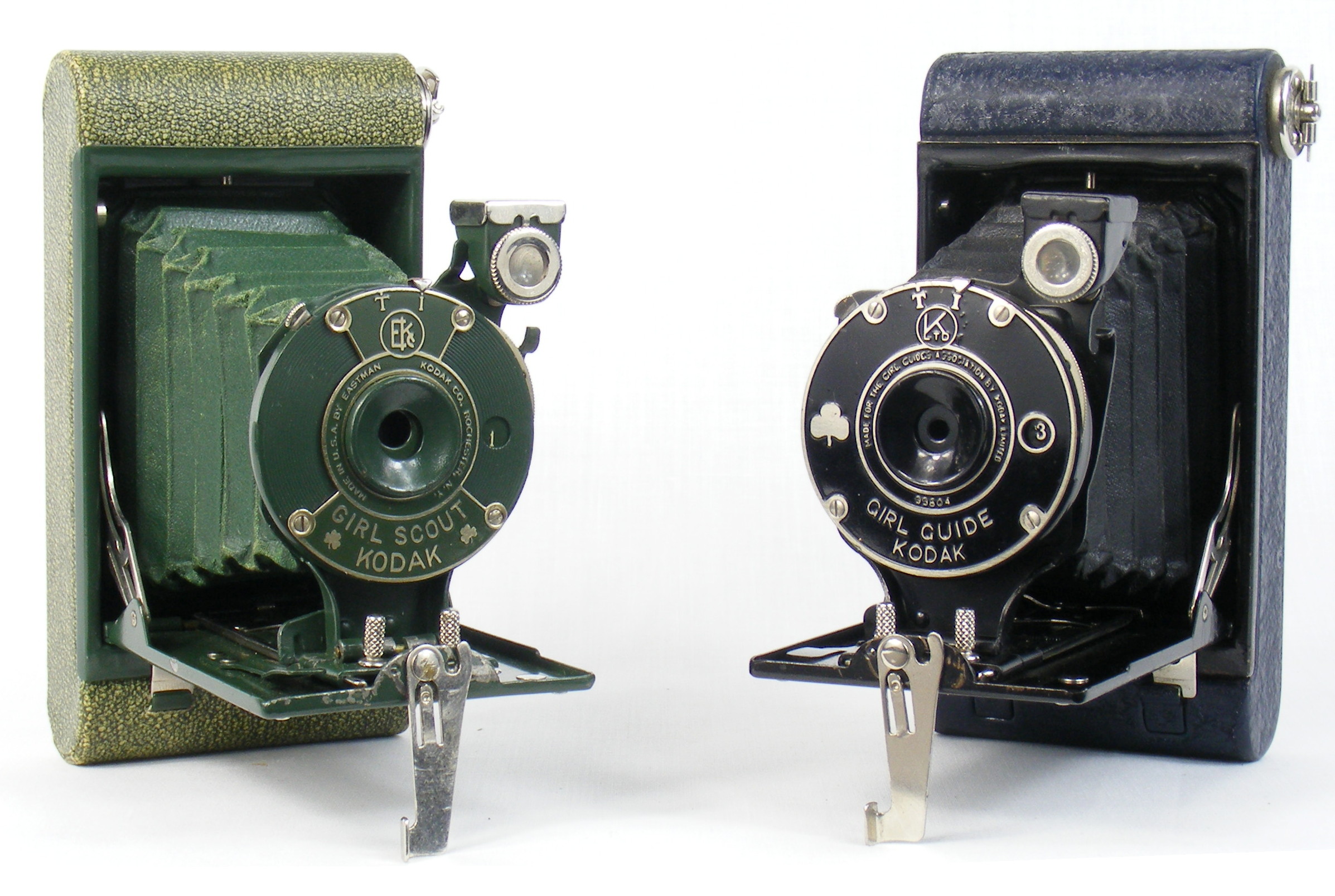 Image of Girl Scout and Girl Guide Kodak cameras (US and UK versions)